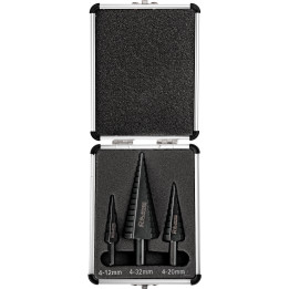 WIERTŁA STOPNIOWE DO METALU 4-32 MM 3 ELEM. ALU. PUDEŁKO