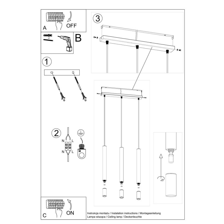 Lampa wisząca WEZYR 3 czarna