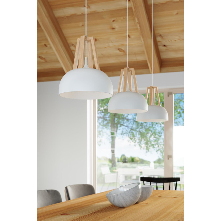 Lampa wisząca CASCO biała/naturalne drewno