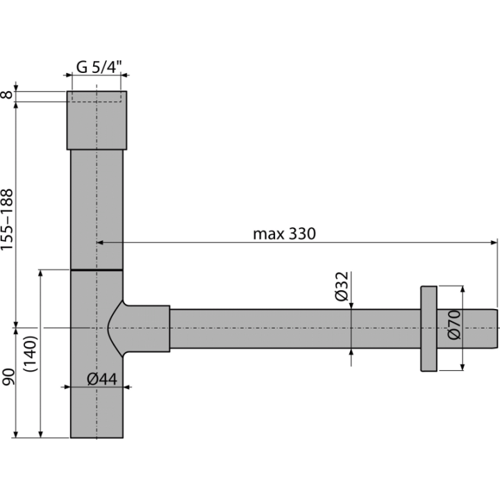 PÓŁSYFON UMYWALKOWY DN32 DESIGN METALOWY, MASYWNY