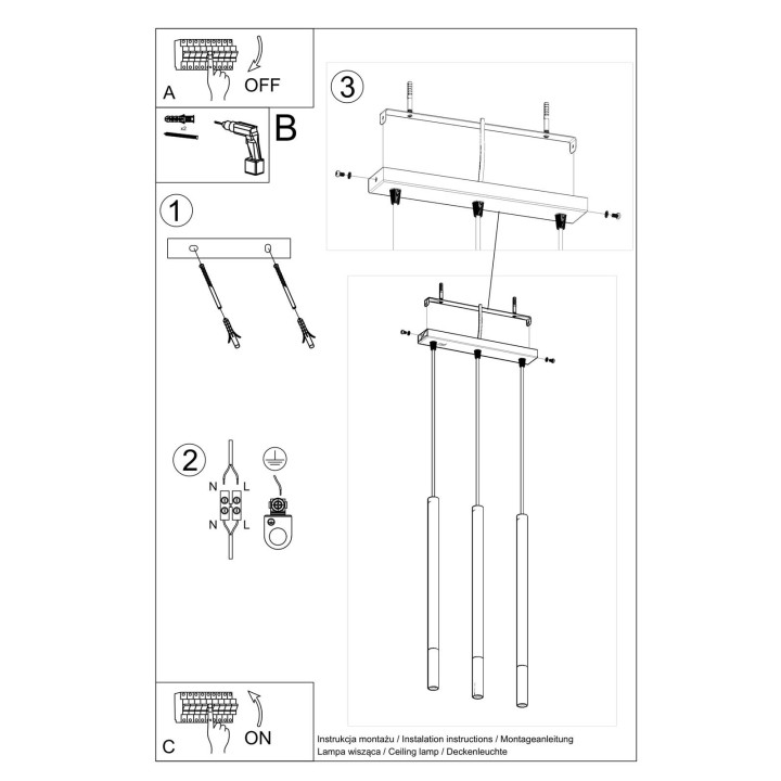 Lampa wisząca MOZAICA 3L czarny/chrom