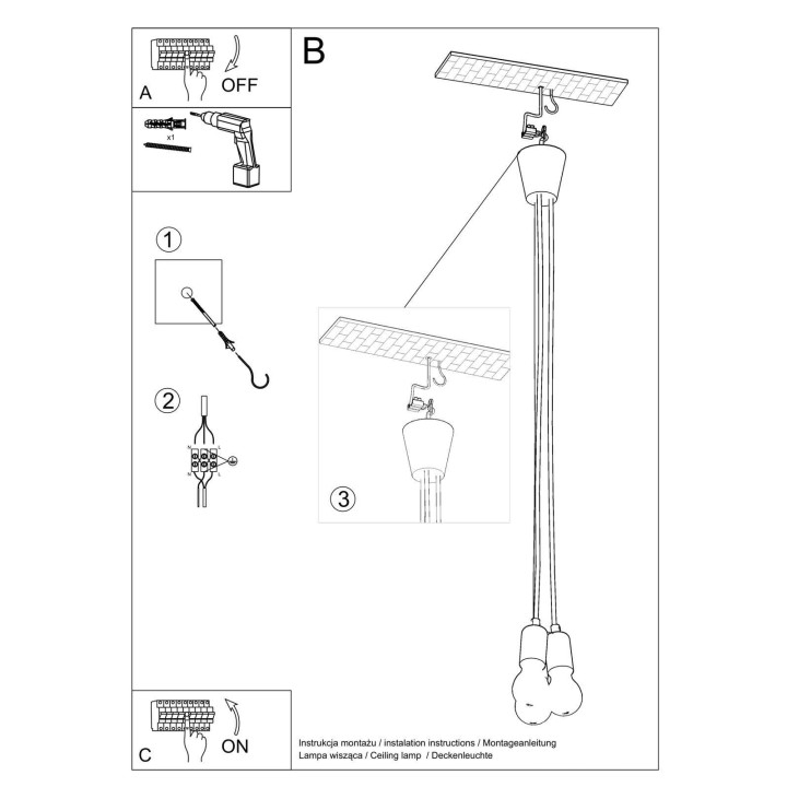 Lampa wisząca DIEGO 3 szara