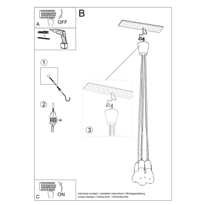 Lampa wisząca DIEGO 5 szara