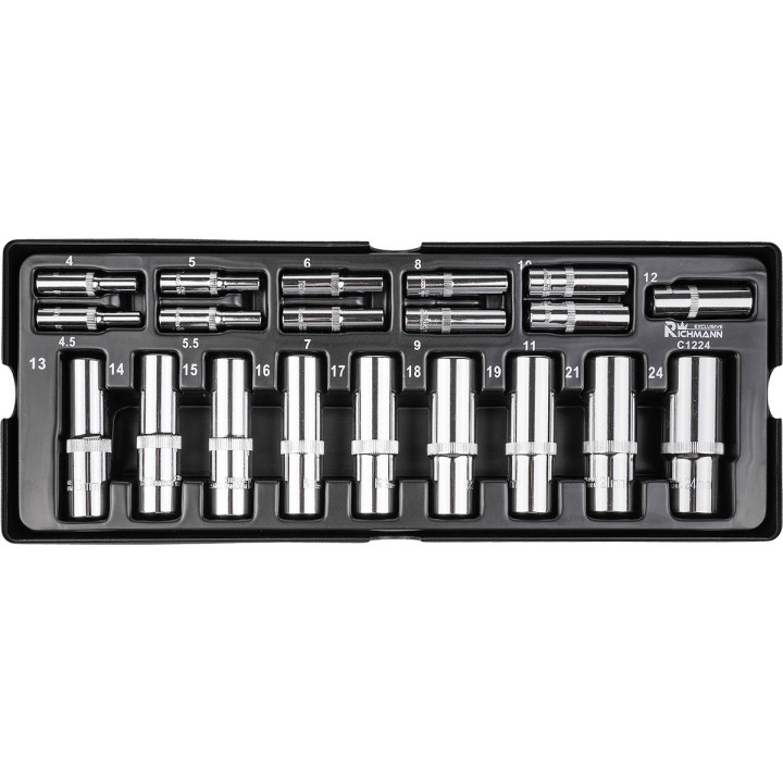 WKŁAD - NASADKI DŁUGIE 1/4', 1/2' 4-24 MM 20 ELEM. (TACKA C1101 W ZESTAWIE)