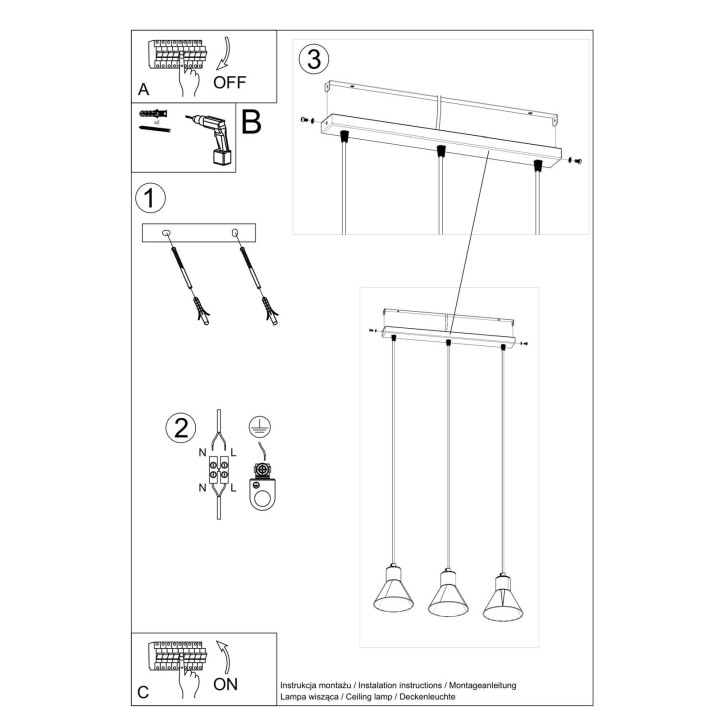 Lampa wisząca TAZILA 3 czarna [ES111]