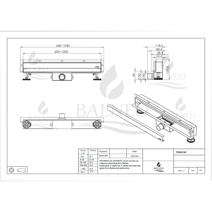 W-Drain NEXT 2w1 Odpływ liniowy ścienny 80 cm dwustronny chrom