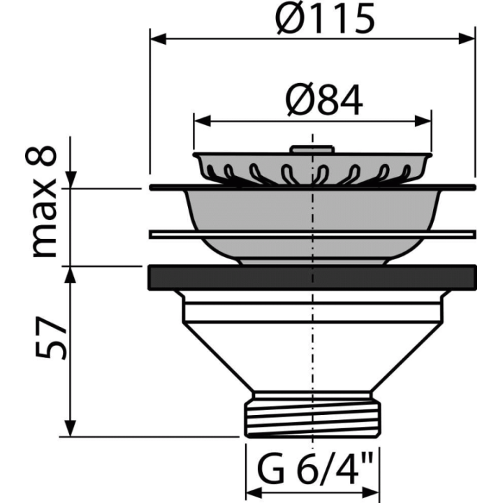 Spust zlewozmywaka 6/4", sitko nierdzewne DN115