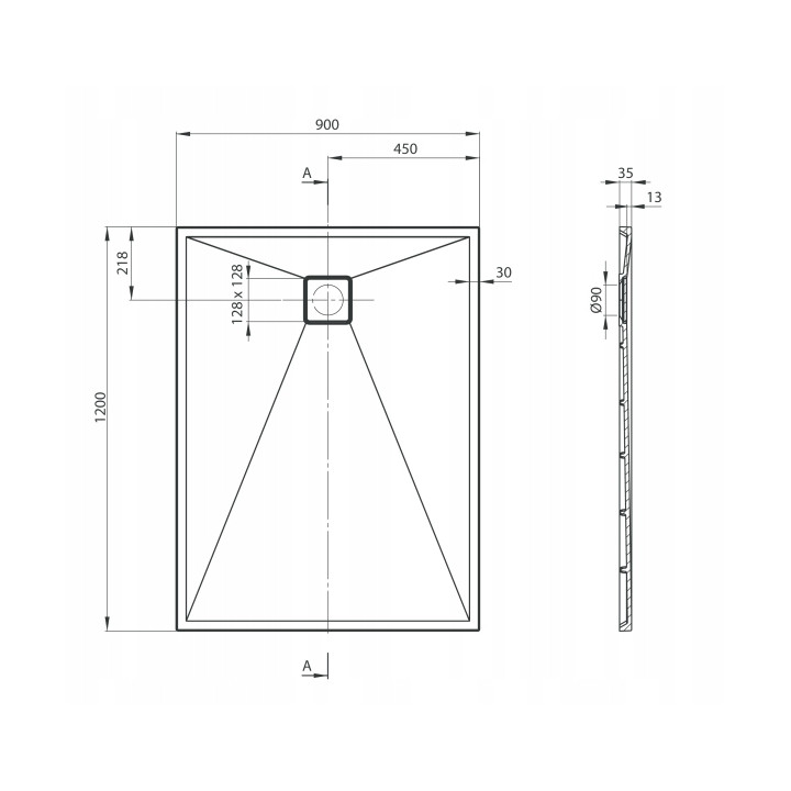 BRODZIK GRANITOWY PROSTOKĄTNY 120X90 CM NERO KQR N43B
