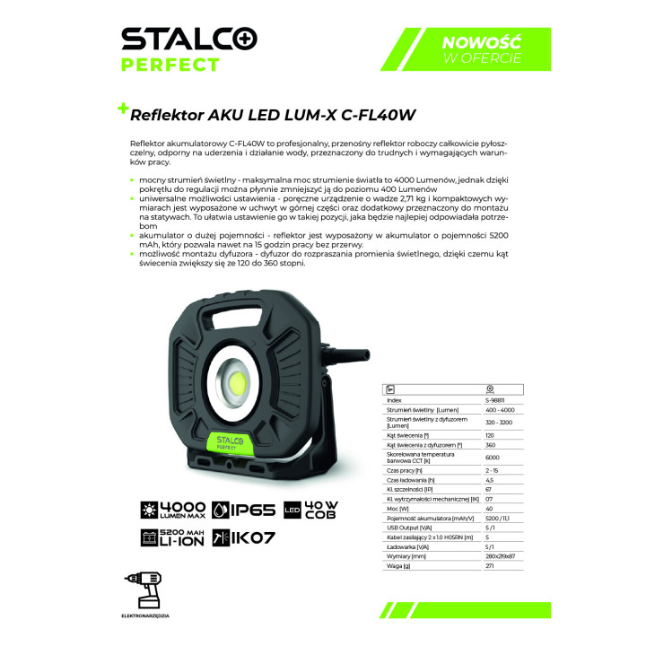 Reflektor aku LED LUM-X C-FL40W