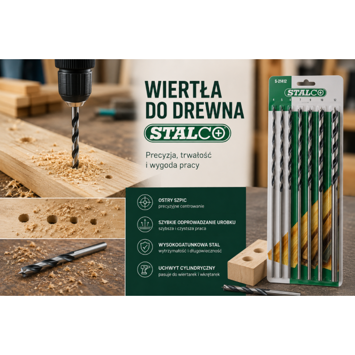 WIERTŁA DO DREWNA STALCO 4-10 MM 300 MM ZESTAW 7 SZT. STAL WĘGLOWA