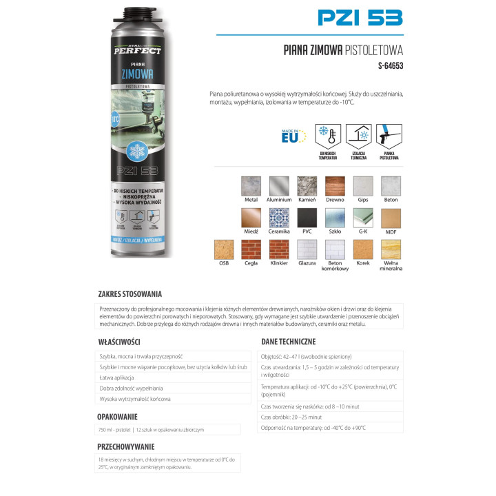 Piana zimowa pistoletowa STALCO PERFECT 750 ml -10°C niskoprężna