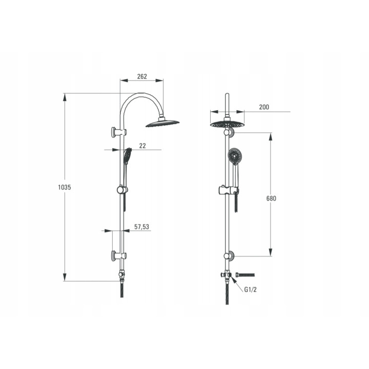 BATERIA PRYSZNICOWA ŚCIENNA CHROM BOJ 040M