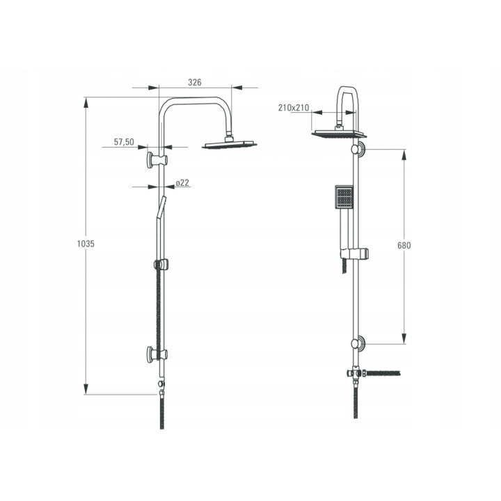 BATERIA PRYSZNICOWA ŚCIENNA CHROM BOJ 040M