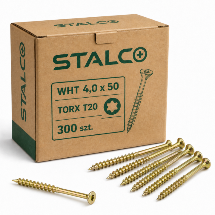 Wkręty hartowane do drewna STALCO 4 × 50 mm TORX T20 – 300 szt.