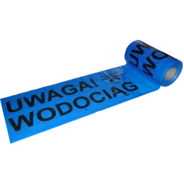 Taśma ostrzegawczo-lokalizacyjna niebieska 100 mb UWAGA WODOCIĄG - wkładka stalowa
