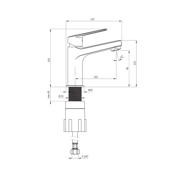 Bateria umywalkowa stojąca chrom Jasmin BGJ 021M