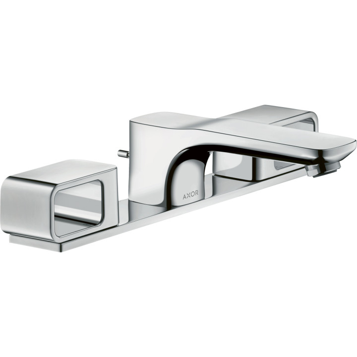 AX Urquiola 3-otworowa bateria umywalkowa 50 z płytką z kompletem odpływowym z cięgłem, Chrom