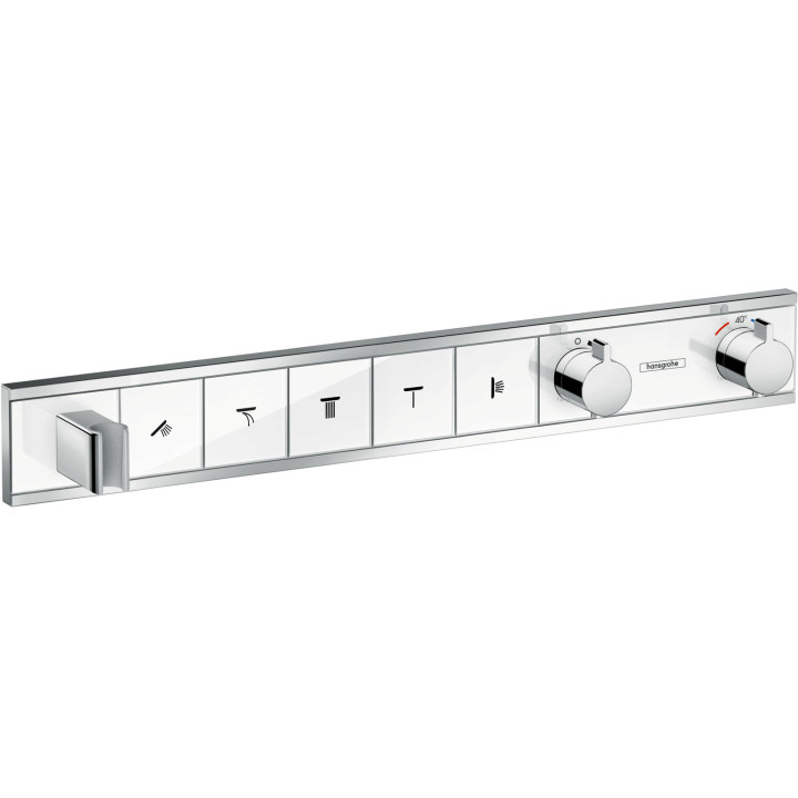 HG RainSelect Bateria termostatyczna do 5 odbiorników ze zintegrowanym przyłączem i uchwytem, podtynkowa, Biały/Chrom