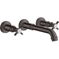 AX Montreux 3-otworowa bateria umywalkowa z uchwytami krzyżowymi i wlewką 165 - 225 mm, ścienna, podtynkowa, Czarny Chrom Szczot