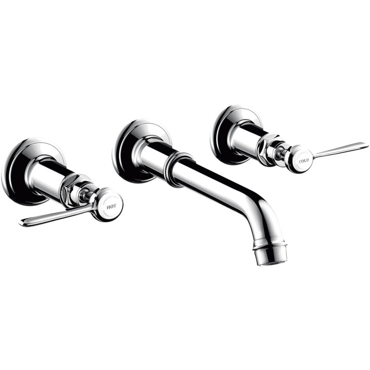 AX Montreux 3-otworowa bateria umywalkowa z uchwytami jednoramiennymi i wylewką 165 - 225 mm, ścienna, podtynkowa, Chrom