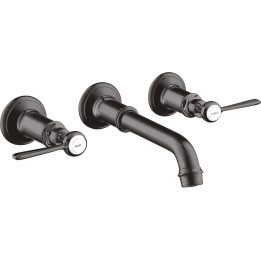 AX Montreux 3-otworowa bateria umywalkowa z uchwytami jednoramiennymi i wylewką 165 - 225 mm, ścienna, podtynkowa, Czarny Chrom 