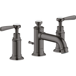 AX Montreux 3-otworowa bateria umywalkowa 30 z uchwytami jednoramiennymi i kompletem odpływowym z cięgłem, Czarny Chrom Szczotko