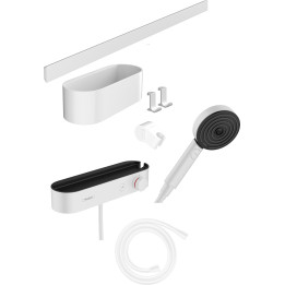 HG WallStoris Pakiet gł. prysznicowa 105 3jet Activation EcoSmart, bat. prysz. termostatyczna, natynkowa panel 70 cm i zestaw ak