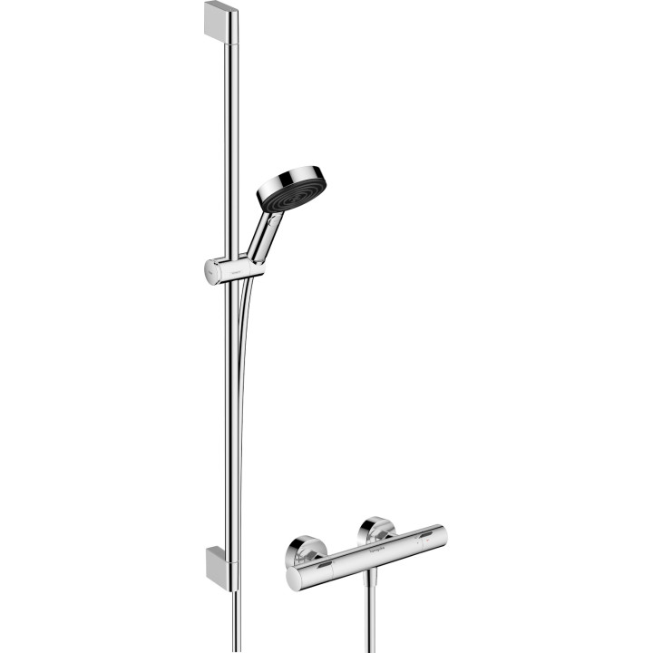 HG Pulsify Select S System prysznicowy 105 3jet Relaxation EcoSmart z drążkiem 90 cm i termostatyczną baterią Ecostat Fine, naty