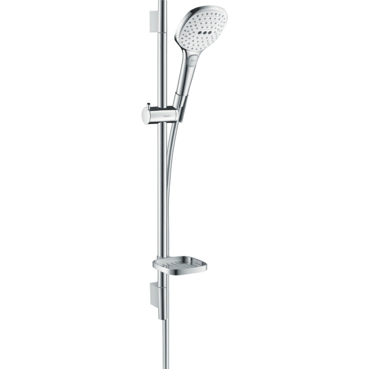 HG Raindance Select E Zestaw prysznicowy 120 3jet EcoSmart z drążkiem 65 cm i mydelniczką, Biały/Chrom