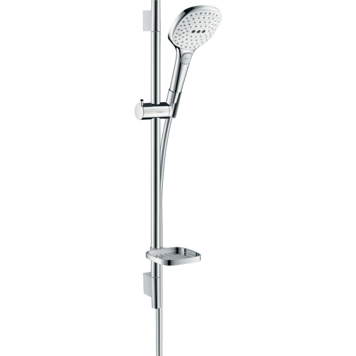 HG Raindance Select E Zestaw prysznicowy 120 3jet EcoSmart z drążkiem 65 cm i mydelniczką, Biały/Chrom