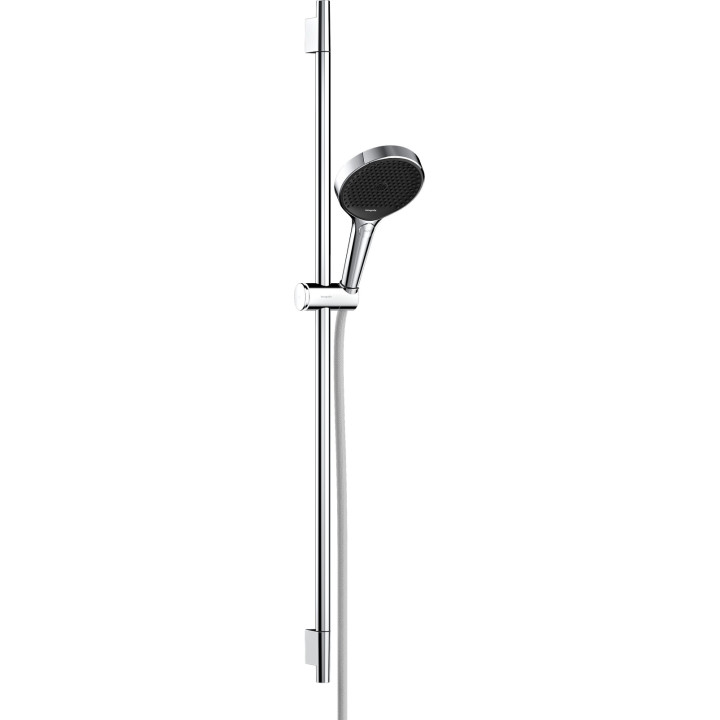 HG Rainfinity Zestaw prysznicowy 130 3jet z drążkiem S Puro 90 cm PushSlider i tekstylnym wężem Designflex 160 cm, Chrom