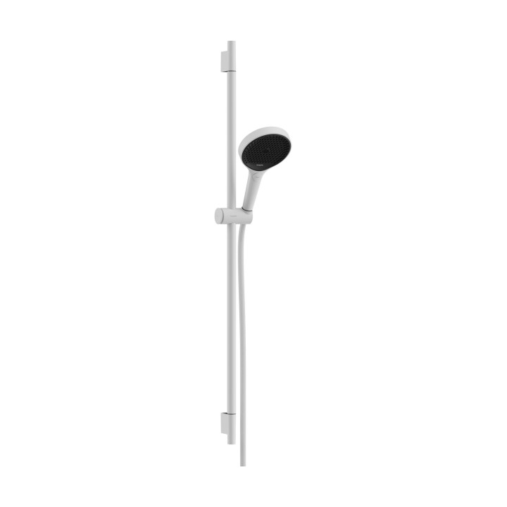 HG Rainfinity Zestaw prysznicowy 130 3jet z drążkiem S Puro 90 cm PushSlider i tekstylnym wężem Designflex 160 cm, Biały Matowy