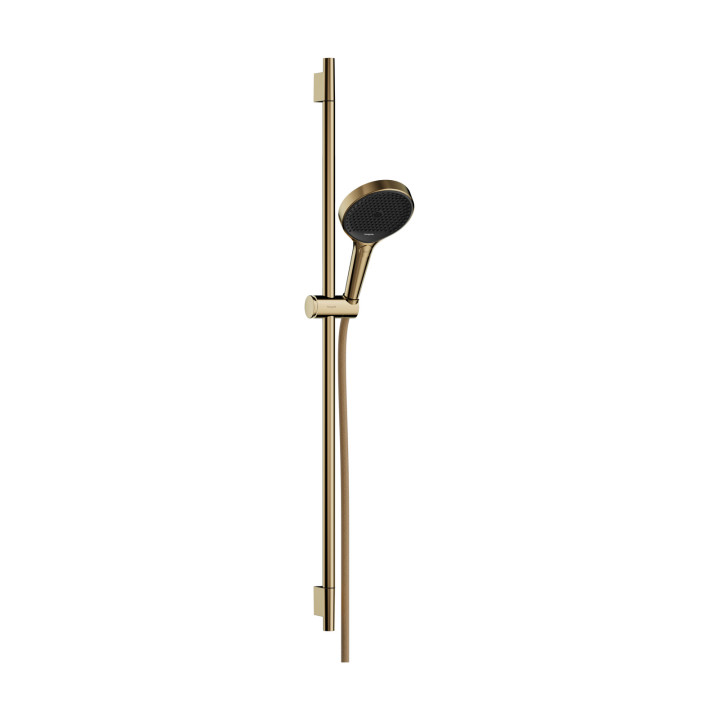 HG Rainfinity Zestaw prysznicowy 130 3jet z drążkiem S Puro 90 cm PushSlider i tekstylnym wężem Designflex 160 cm, Złoty Optyczn