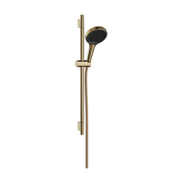 HG Rainfinity Zestaw prysznicowy 130 3jet z drążkiem S Puro 65 cm PushSlider i tekstylnym wężem Designflex 160 cm, Złoty Optyczn
