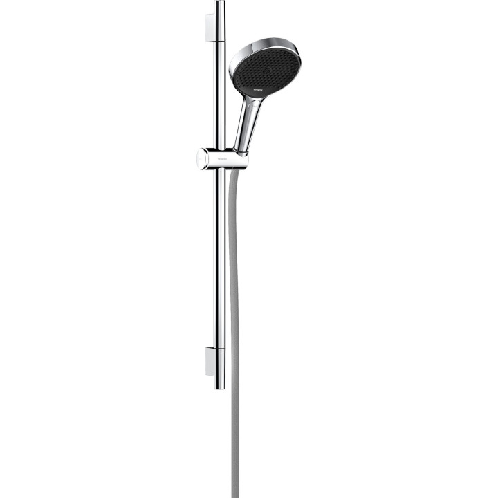 HG Rainfinity Zestaw prysznicowy 130 3jet EcoSmart z drążkiem S Puro 65 cm PushSlider i tekstylnym wężem Designflex 160 cm, Chro