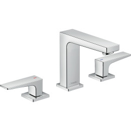 HG Metropol 3-otworowa bateria umywalkowa 110 z uchwytami jednoramiennymi i kompletem odpływowym Push-Open, Chrom