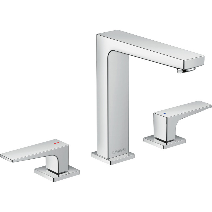 HG Metropol 3-otworowa bateria umywalkowa 160 z uchwytami jednoramiennymi i kompletem odpływowym Push-Open, Chrom