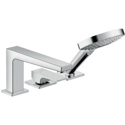 HG Metropol 3-otworowa jednouchwytowa bateria na brzeg wanny z uchwytem jednoramiennym, Secuflex, Chrom
