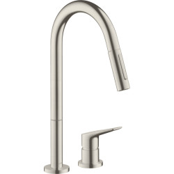 Axor Citterio M 2-otworowa jednouchwytowa bateria kuchenna 220 z wyciąganą wylewką, 2jet, Stal Szlachetna Finish