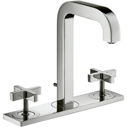 AX Citterio 3-otworowa bateria umywalkowa 170 z uchwytami krzyżowymi, płytką i wylewką 140 mm z kompletem odpływowym z cięgłem, 