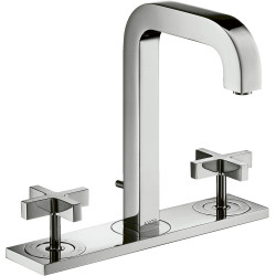 AX Citterio 3-otworowa bateria umywalkowa 170 z uchwytami krzyżowymi, płytką i wylewką 140 mm z kompletem odpływowym z cięgłem, 