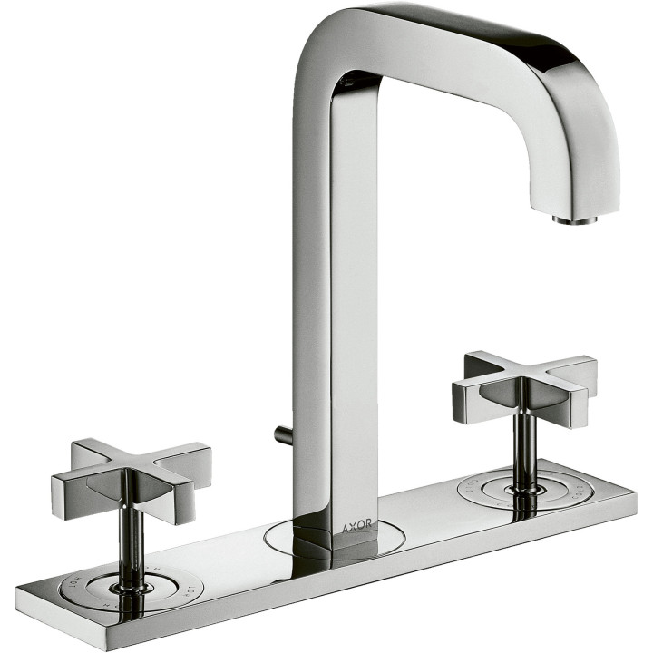 AX Citterio 3-otworowa bateria umywalkowa 170 z uchwytami krzyżowymi, płytką i wylewką 140 mm z kompletem odpływowym z cięgłem, 
