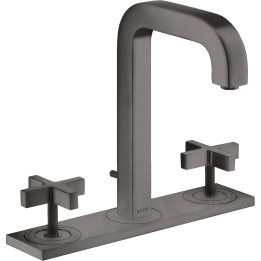 AX Citterio 3-otworowa bateria umywalkowa 170 z uchwytami krzyżowymi, płytką i wylewką 140 mm z kpl. odpływowym z cięgłem, Czarn