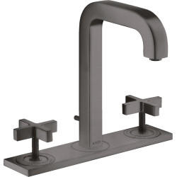 AX Citterio 3-otworowa bateria umywalkowa 170 z uchwytami krzyżowymi, płytką i wylewką 140 mm z kpl. odpływowym z cięgłem, Czarn