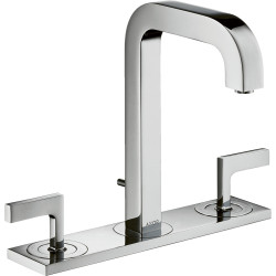 AX Citterio 3-otworowa bateria umywalkowa 170 z uchwytami jednoramiennymi, płytką i wylewką 140 mm z kompletem odpływowym z cięg