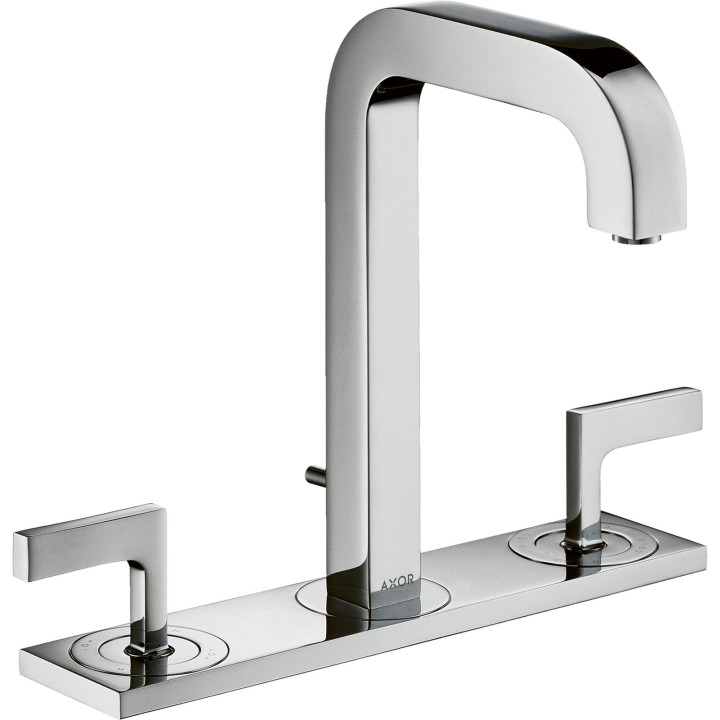 AX Citterio 3-otworowa bateria umywalkowa 170 z uchwytami jednoramiennymi, płytką i wylewką 140 mm z kompletem odpływowym z cięg
