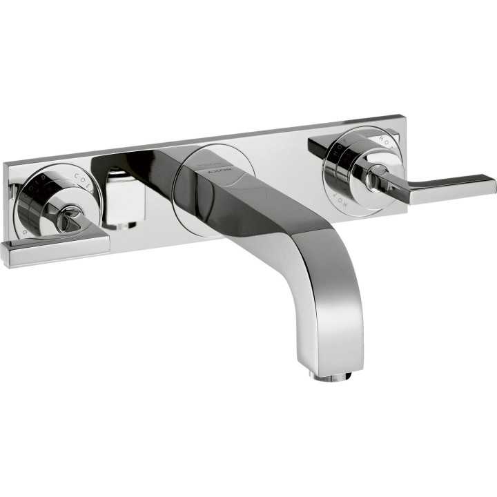 AX Citterio 3-otworowa bateria umywalkowa z uchwytami jednoramiennymi, płytką i wylewką 226 mm, ścienna, podtynkowa, Chrom