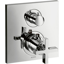 AX Citterio Bateria termostatyczna z uchwytem krzyżowym i zaworem odcinająco-przełączającym do 2 odbiorników, podtynkowa, Chrom
