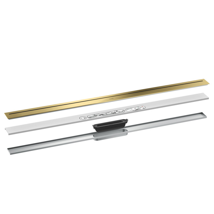 AX Drain Element zewnętrzny odpływu liniowego 1200, montaż odsunięty od ściany, Złoty Optyczny Polerowany