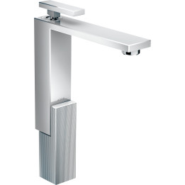 AX Edge Jednouchwytowa bateria umywalkowa 280 do umywalek nablatowych z kompletem odpływowym Push-Open, szlif diamentowy, Chrom
